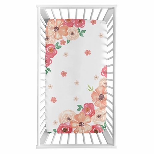 Watercolor Floral Peach and Green Collection Photo Op Crib Sheet - alt image 1