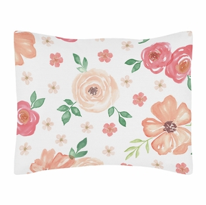 Watercolor Floral Peach and Green Collection Pillow Sham
