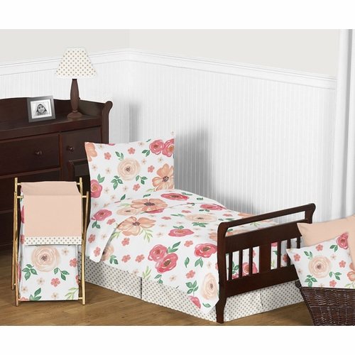 Watercolor Floral Peach and Green Collection Toddler Bedding