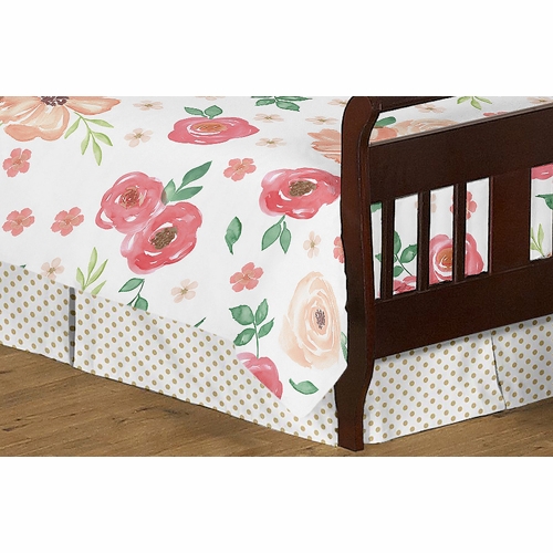 Watercolor Floral Peach and Green Collection Toddler Bedding - alt image 3