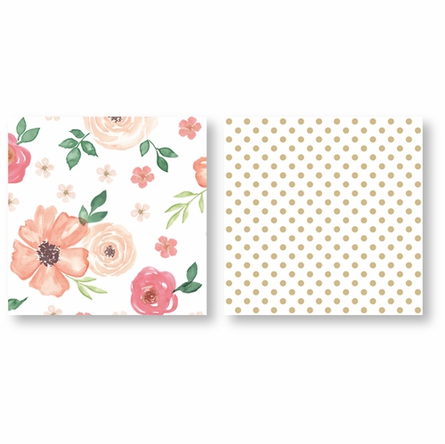 Watercolor Floral Peach and Green Collection Toddler Bedding - alt image 4