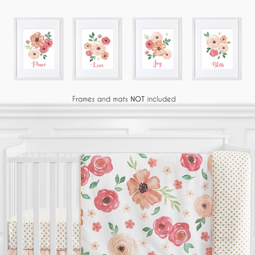 Watercolor Floral Peach and Green Collection Wall Art Prints - Set of 4 - alt image 1