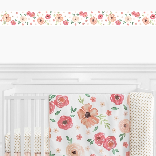 Watercolor Floral Peach and Green Collection Wallpaper Border