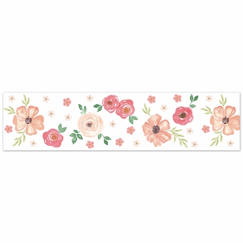 Watercolor Floral Peach and Green Collection Wallpaper Border - alt image 1