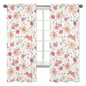 Watercolor Floral Peach and Green Collection Window Panels - Set of 2
