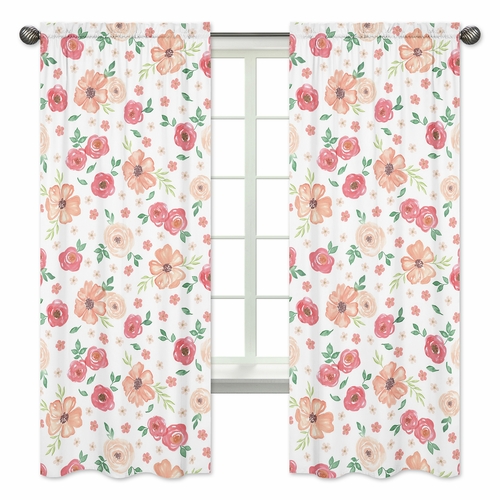 Watercolor Floral Peach and Green Collection Window Panels - Set of 2