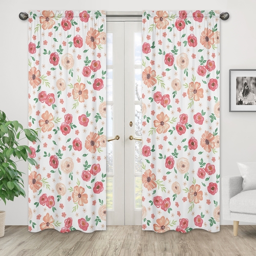 Watercolor Floral Peach and Green Collection Window Panels - Set of 2 - alt image 1