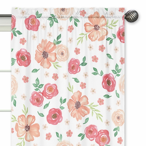 Watercolor Floral Peach and Green Collection Window Panels - Set of 2 - alt image 2