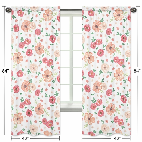 Watercolor Floral Peach and Green Collection Window Panels - Set of 2 - alt image 4