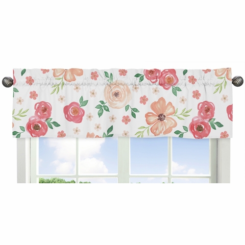 Watercolor Floral Peach and Green Collection Window Valance