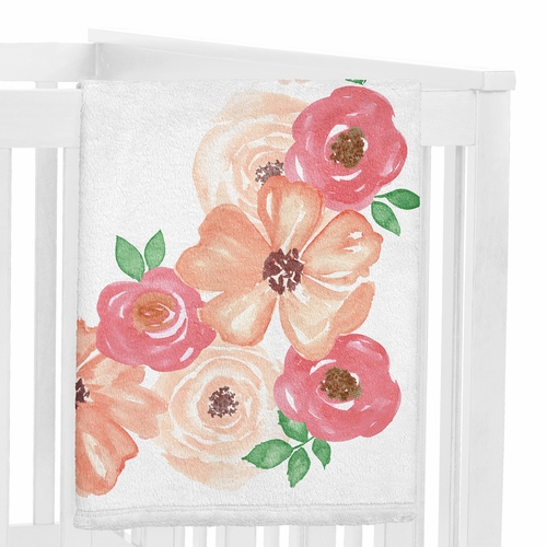 Watercolor Floral Peach And Green Monthly Milestone Baby Blanket - alt image 2