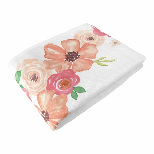 Watercolor Floral Peach And Green Monthly Milestone Baby Blanket - alt image 5