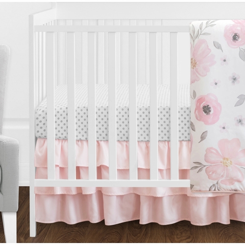 Watercolor Floral Pink and Grey 11 Piece Bumperless Crib Bedding Collection - alt image 1