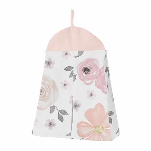 Watercolor Floral Pink and Grey 4 Piece Bumperless Crib Bedding Collection - alt image 4
