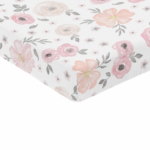 Watercolor Floral Pink and Grey Collection 100% Cotton Muslin Crib Sheet