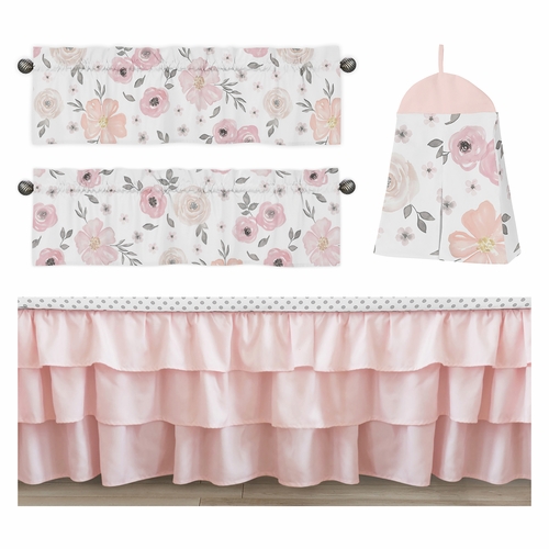 Watercolor Floral Pink and Grey Collection 11 Piece Crib Bedding - alt image 4