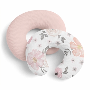 Watercolor Floral Pink and Grey Collection 2 Pack 100% Cotton Muslin Nursing Breastfeeding Pillow Cover Cases (Pillow Not Included)