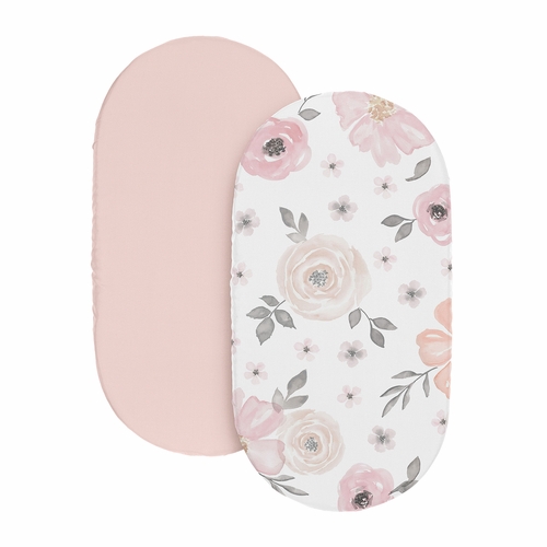 Watercolor Floral Pink and Grey Collection 2 Pack Baby Bassinet Fitted Sheets - alt image 1