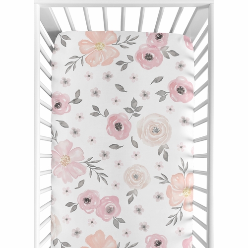 Watercolor Floral Pink and Grey Collection 2 Pack Crib Sheets - alt image 1