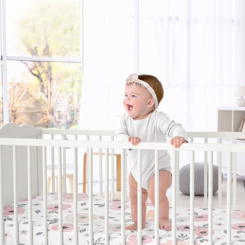 Watercolor Floral Pink and Grey Collection 2 Pack Crib Sheets - alt image 2