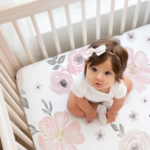 Watercolor Floral Pink and Grey Collection 2 Pack Crib Sheets - alt image 3