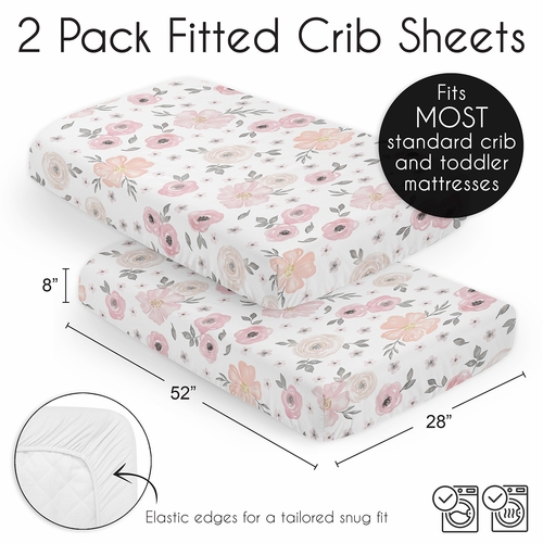 Watercolor Floral Pink and Grey Collection 2 Pack Crib Sheets - alt image 5