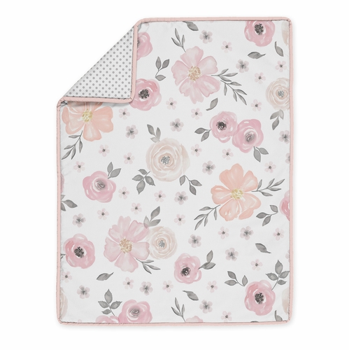 Watercolor Floral Pink and Grey Collection 3 Piece Mini Crib Bedding Set - alt image 2