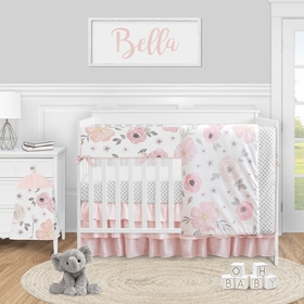 Watercolor Floral Pink and Grey Collection 5 Piece Crib Bedding