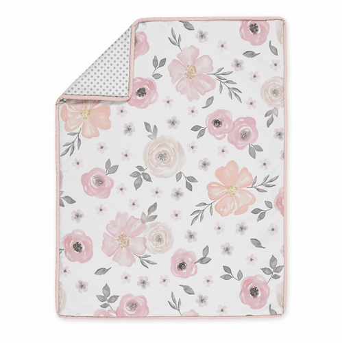 Watercolor Floral Pink and Grey Collection 5 Piece Crib Bedding - alt image 2