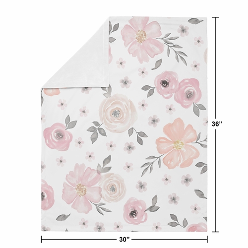 Watercolor Floral Pink and Grey Collection Baby Blanket - alt image 3
