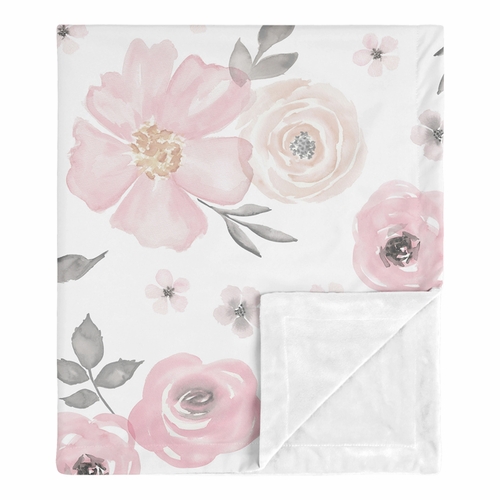 Watercolor Floral Pink and Grey Collection Baby Blanket