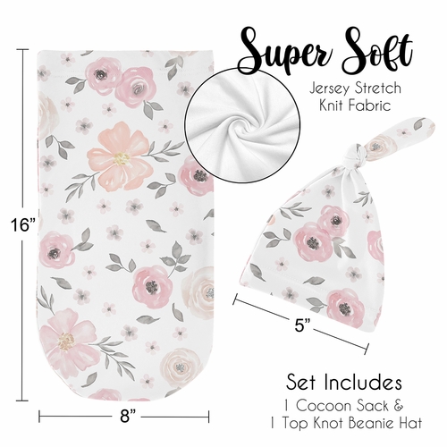 Watercolor Floral Pink And Grey Collection Baby Cocoon and Beanie Hat - 2 Piece Set - alt image 4