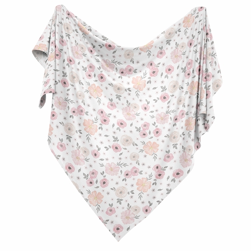 Watercolor Floral Pink And Grey Collection Baby Swaddle Blanket - alt image 1