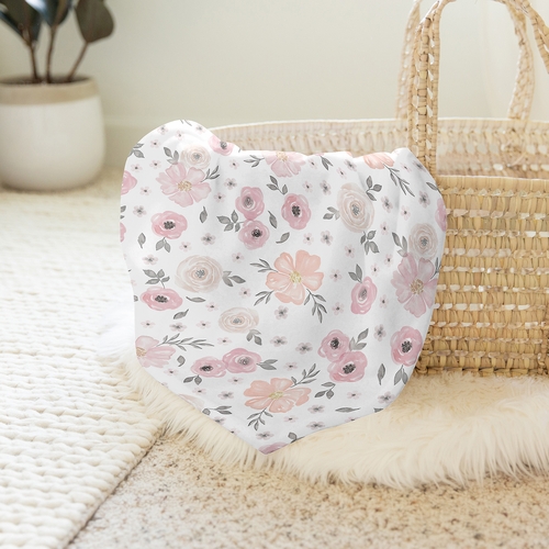 Watercolor Floral Pink And Grey Collection Baby Swaddle Blanket - alt image 3