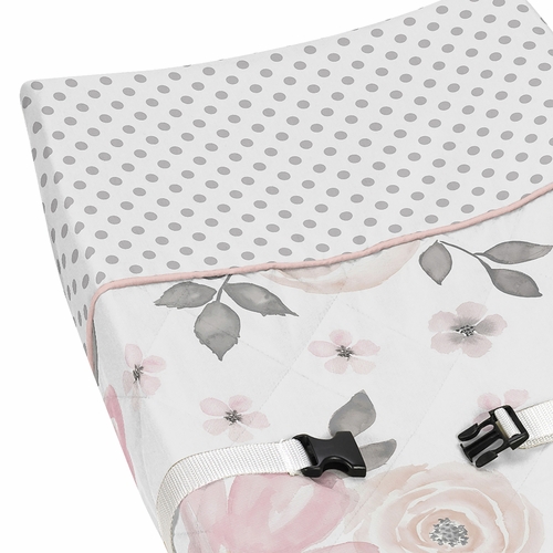Watercolor Floral Pink and Grey Collection Changing Pad Cover - alt image 3