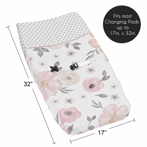 Watercolor Floral Pink and Grey Collection Changing Pad Cover - alt image 4