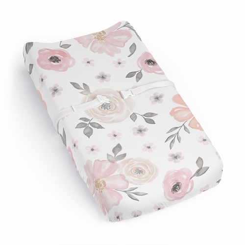 Watercolor Floral Pink and Grey Collection Changing Pad Cover Sheet