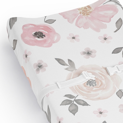 Watercolor Floral Pink and Grey Collection Changing Pad Cover Sheet - alt image 3