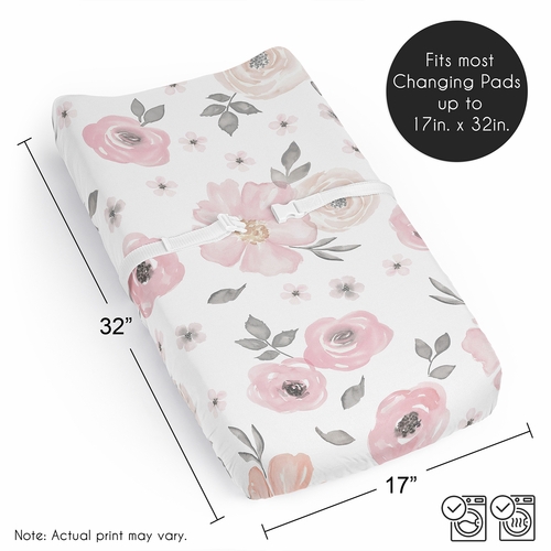 Watercolor Floral Pink and Grey Collection Changing Pad Cover Sheet - alt image 5