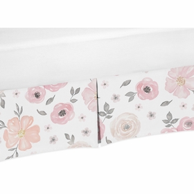 Watercolor Floral Pink and Grey Collection Crib Bed Skirt