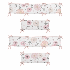 Watercolor Floral Pink and Grey Collection Crib Bumper Pad