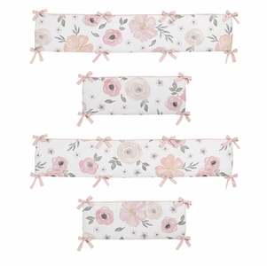 Watercolor Floral Pink and Grey Collection Crib Bumper Pad