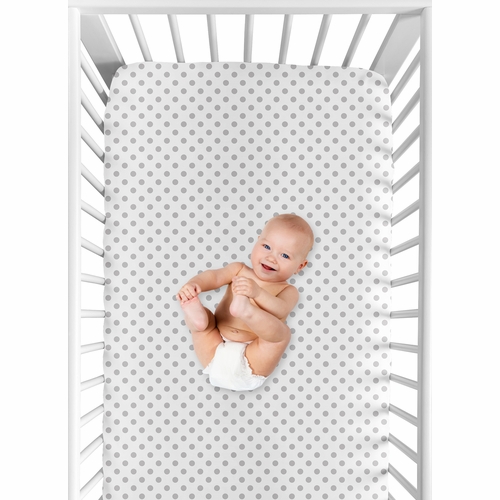 Watercolor Floral Pink and Grey Collection Crib Sheet - Grey Polka Dot - alt image 3