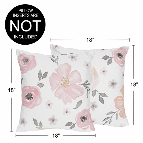 Watercolor Floral Pink and Grey Collection Decorative Accent Throw Pillow Covers - Set of 2 - alt image 4