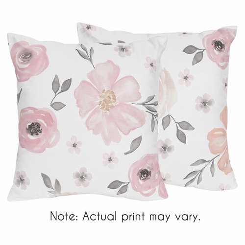 Watercolor Floral Pink and Grey Collection Decorative Accent Throw Pillow Covers - Set of 2 - alt image 1
