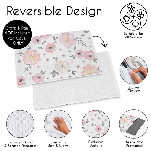Watercolor Floral Pink and Grey Collection Dog Crate Bottom Tray Pan Cover 36in. - alt image 2