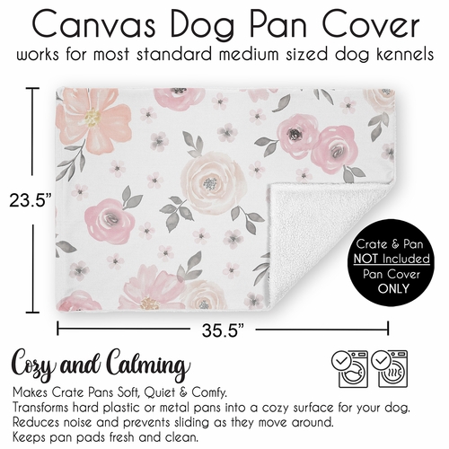 Watercolor Floral Pink and Grey Collection Dog Crate Bottom Tray Pan Cover 36in. - alt image 3