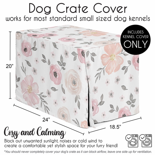 Watercolor Floral Pink and Grey Collection Dog Crate Kennel Cover 24in. - alt image 4