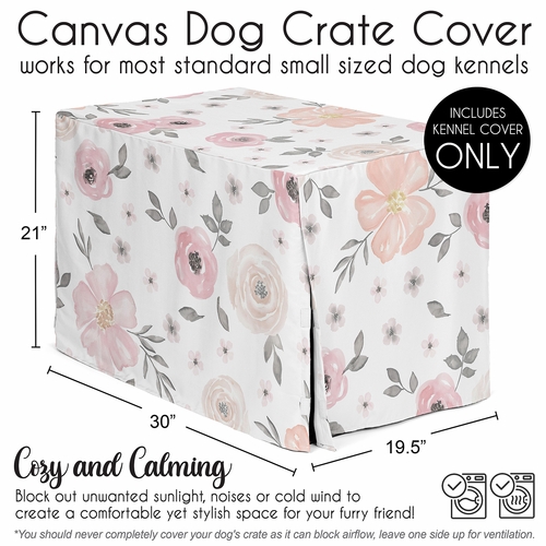 Watercolor Floral Pink and Grey Collection Dog Crate Kennel Cover 30in. - alt image 4