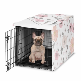 Watercolor Floral Pink and Grey Collection Dog Crate Kennel Cover 30in.